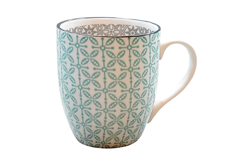 Porcelán bögre (Nora's Design) - 300 ml (türkiz-fehér-szürke)