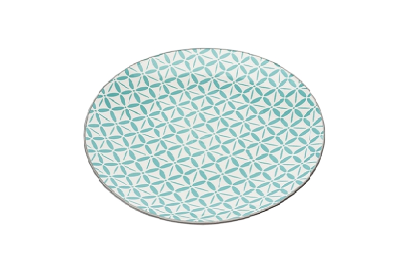 Porcelán lapos kis tányér - Nora's Design - 21,5 cm, türkiz, geometrikus