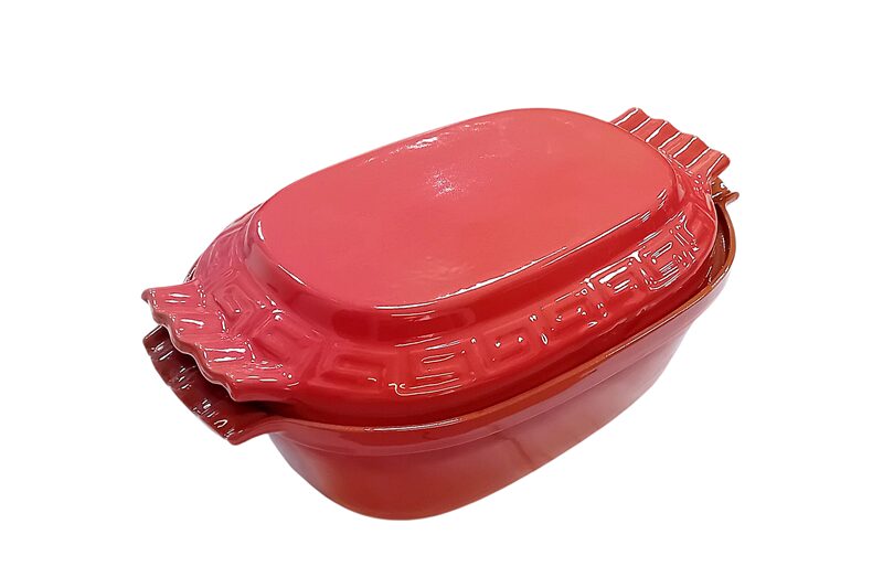 Mázas agyag római tál – 6 literes, korall vörös - szépséghibás - Image 2