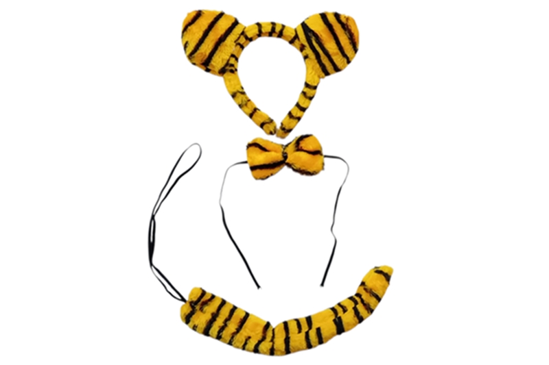 3 részes gyerek jelmez, tigris (fejpánt, nyakkendő, farok) - egy méret