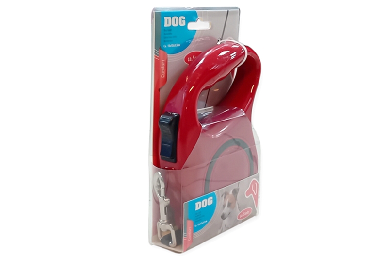 Automata kutyapóráz - 5 m, piros (15x12x3,5 cm), szalagos