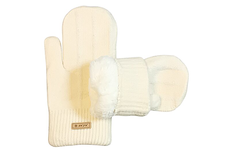 Női, egyujjas kötött, bélelt kesztyű - krémszínű (egy méret) - Image 2