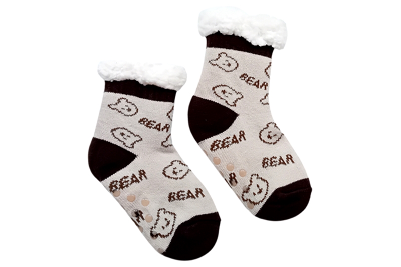 Gyerek szobazokni, bélelt, csúszásgátlós - 28-31 (bézs-barna, Bear)