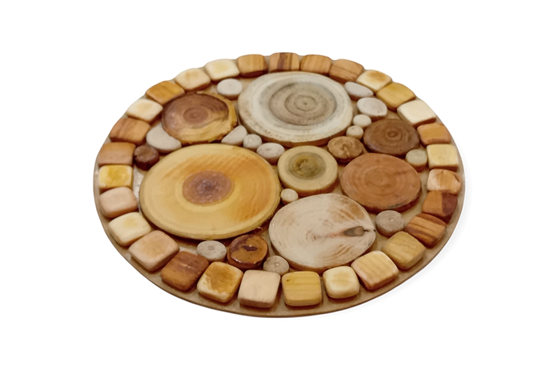 Kerek, fa edényalátét - Ø 20 cm, gombával, fa szeletekkel (mindkét oldalán) - Image 3