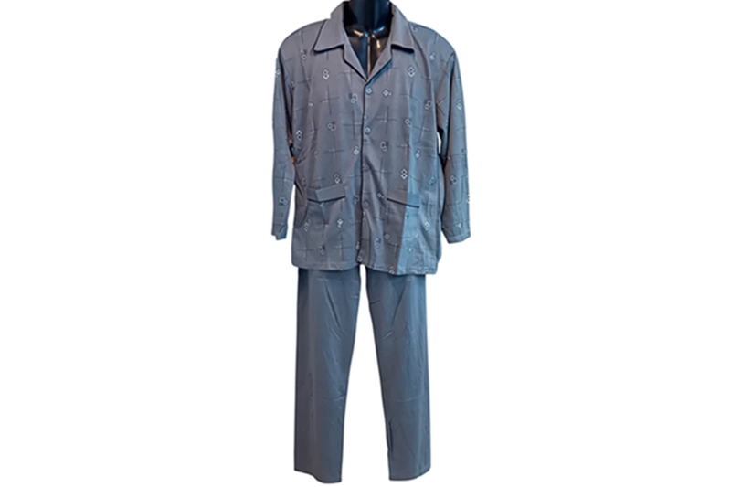 Férfi kétrészes pizsama - gombos, hosszú ujjú, hosszú szárú - M-es (szürke)