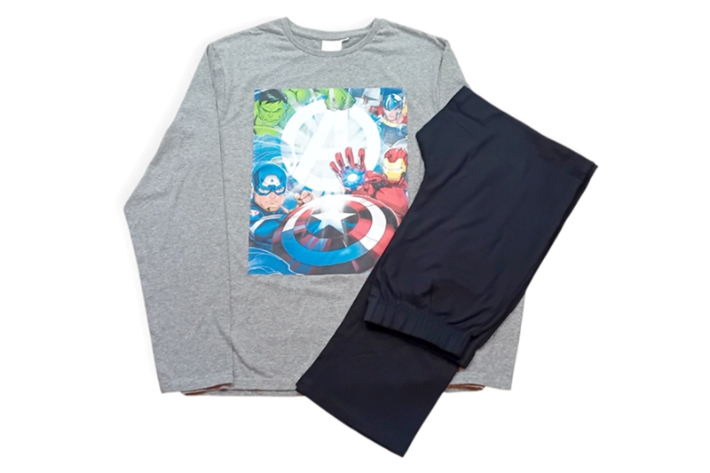 Felnőtt férfi pizsama, 2 részes - M-es (Avengers/Bosszúállók), szürke-fekete