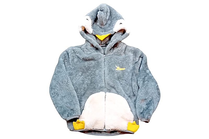 Kisfiú, kapucnis, cipzáras pulóver - pingvines, 116-os (6 év), szürke-fehér