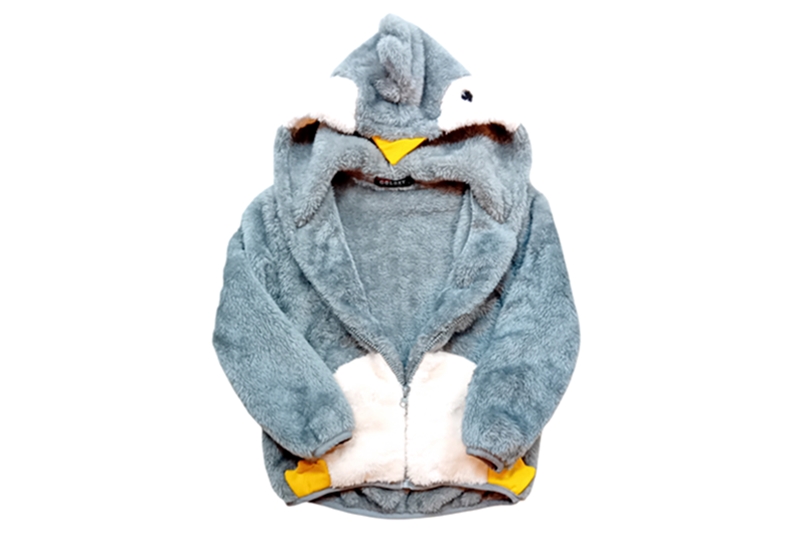 Kisfiú, kapucnis, cipzáras pulóver - pingvines, 116-os (6 év), szürke-fehér - Image 2