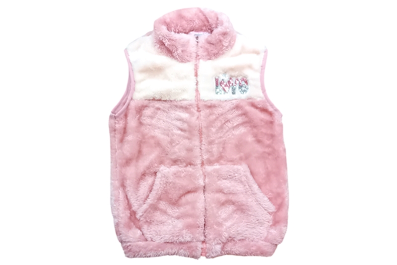 Kislány mellény - 140-es (álló galléros, rózsaszín-krémszín)